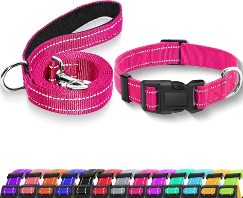 Vista 11 de Collar reflectante para perro con hebilla de bloqueo de seguridad, collares de nailon suaves y transpirables ajustables para perros pequeños Negro