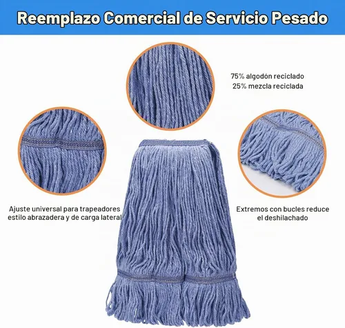 Vista 2 de General Cleaning Mop - Repuesto comercial resistente, cabezal de trapeador de alta resistencia, repuesto comercial, repuesto de cabezal de hilo