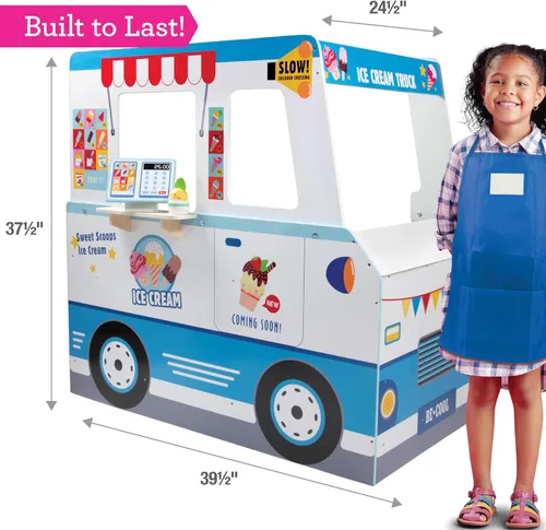 Vista 6 de Juego de camión de helados de madera - 20 piezas de juguetes divertidos incluyendo congelador, volante, fregadero y lámina de pegatinas para niños