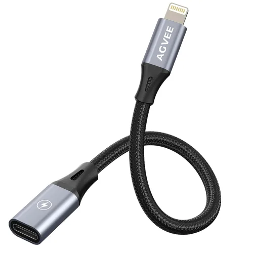 Vista 8 de AGVEE Adaptador de carga USB-C hembra a Lightning macho de 30 W de 4 pulgadas Negro