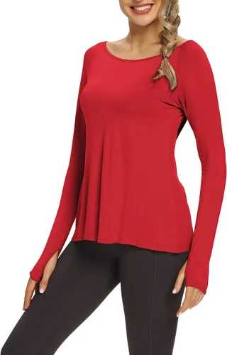 Vista 5 de Mippo Camisetas de yoga para mujer, camisetas de entrenamiento de manga larga, camisetas atléticas con agujero para el pulgar