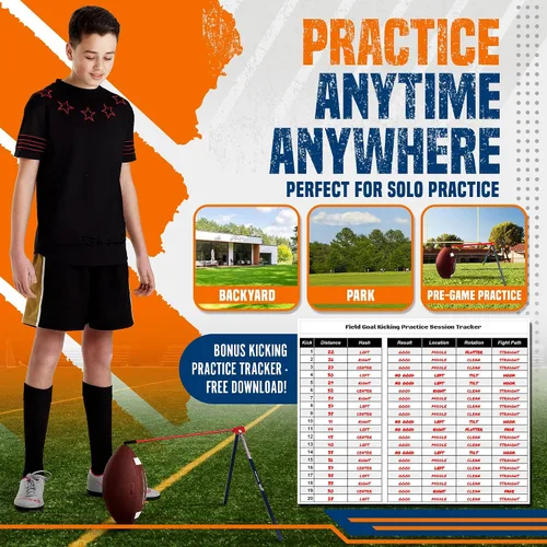 Vista 5 de True Strike Pro Football Kicking Tee - Ultimate Football Tee Compatible with All Ball Sizes, Bonus Goal Kicking Tracker, Field Goal Football Holder