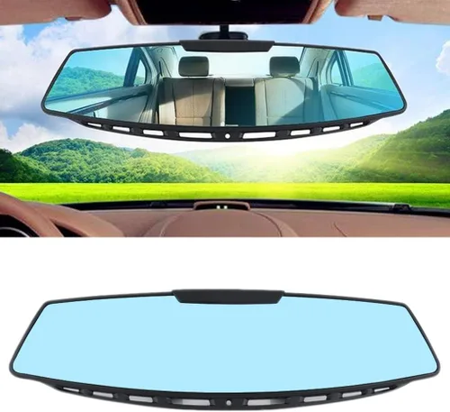 Vista 2 de Espejo retrovisor de 12 pulgadas azul con sector, antirreflejos, para interior de automóvil, universal, con clip, gran angular, HD, convexo