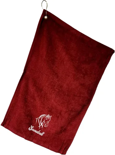 Vista 3 de SONA G DESIGNS Toalla de mano bordada de caballo de algodón con clip - se puede personalizar (Aqua)