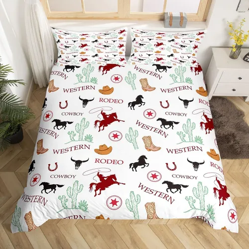 Vista 9 de Juego de ropa de cama de piel de vaca, funda de edredón con estampado de vaca de las tierras altas, tamaño individual, funda de edredón tribal Multi