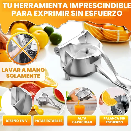 Vista 4 de Exprimidor manual de prensa manual, 0,6 L, mango ergonómico, aleación de aluminio Exprimidor de mano resistente con boquilla de vertido; sin Negro