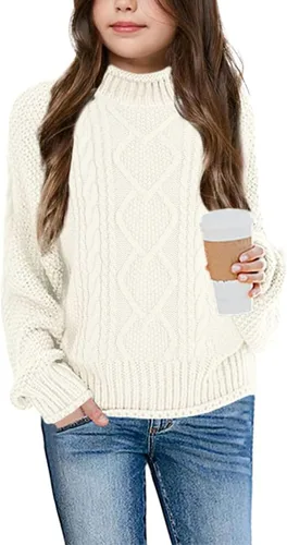 Vista 11 de Imily Bela Suéteres de Cuello Alto para Niñas Niños Ropa de Punto con Manga Murciélago Suéter Grueso Pullover Jumper A-Apricot