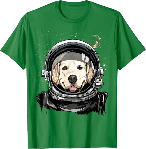 Vista 56 de Camiseta para amantes de los perros de los astronautas del espacio exterior Golden Retriever Lover, Negro