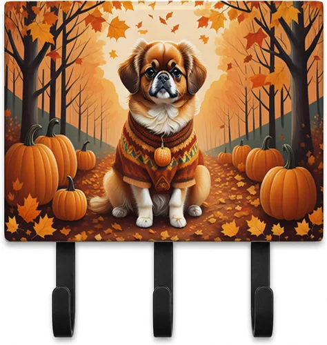 Vista 25 de Affenpinscher - Correa de otoño o llavero Affenpinscher Fall artwork on ceramic tile with three steel hooks for keys, leashes, towels