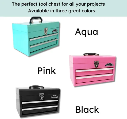 Vista 8 de Apollo Tools DT5010-GR - Caja de herramientas de acero de 14 pulgadas con compartimento superior profundo y 2 cajones de acero resistente