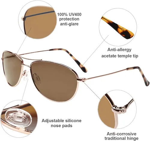 Vista 4 de MAXJULI Gafas de sol polarizadas de aviador para cara pequeña a mediana 8017 y 8018