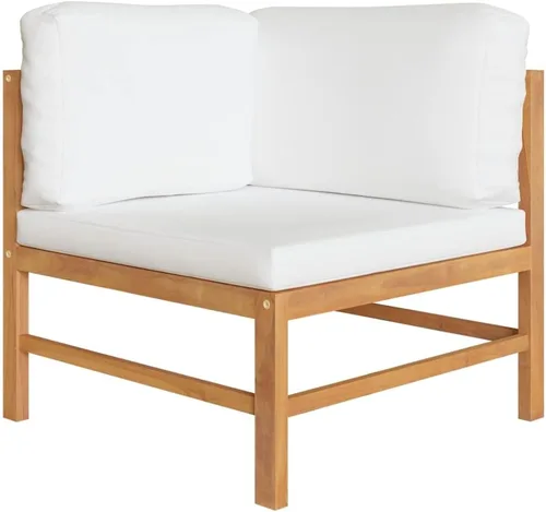 Vista 3 de Ensemble de Salon de Jardin 4 Pièces en Teck Crème avec Coussins Polyester, Confortable et Modulaire Pour Terrasse, Balcon ou Jardin, Design