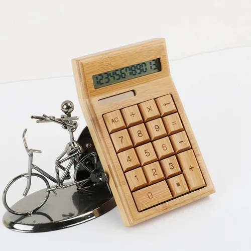 Vista 2 de Omio Calculadora solar de madera de bambú natural hecha a mano Calculadora de escritorio de función estándar con pantalla grande de 12 dígitos
