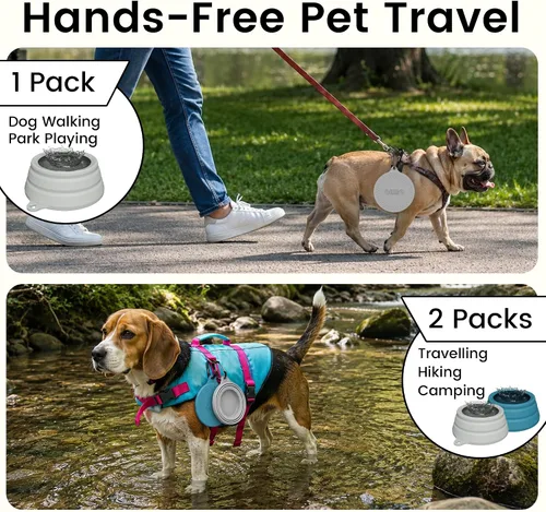 Vista 8 de OHMO Tazón de Agua para Perros Colapsable a Prueba de Derrames 24oz para Autos, Tazones Portátiles sin Salpicaduras para Viajes de Perros