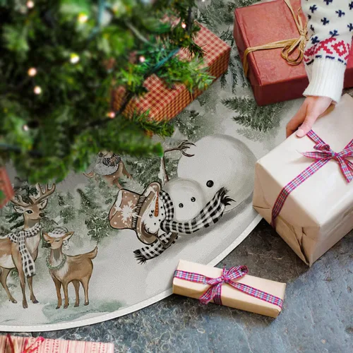 Vista 2 de AVOIN colorlife Falda de árbol de Navidad con diseño de muñeco de nieve, reno, copo de nieve, 36 pulgadas, decoración de árbol de vacaciones