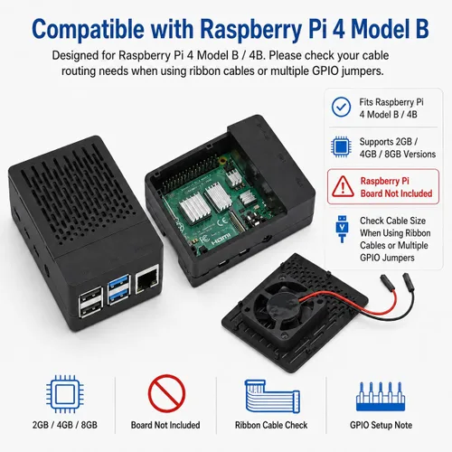 Vista 4 de iUniker Funda para Raspberry Pi 4, carcasa ABS Pi 4 con ventilador de refrigeración, disipador de calor Pi 4, cubierta superior extraíble simple