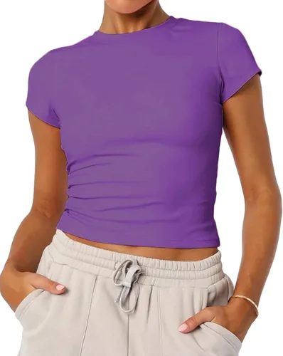 Vista 9 de Camisetas básicas de manga corta con cuello redondo para mujer de verano Y2K, lindas para salir, camisetas estilo bebé