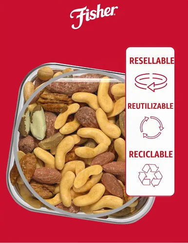 Vista 4 de Fisher Snack Deluxe Mezcla de Frutos Secos, 24 Onzas, Anacardos, Almendras, Nueces Pecanas, Nueces de Brasil, 100% Reciclable, Bocadillos Saludables