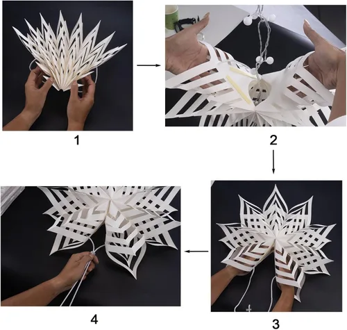 Vista 7 de 3 Piezas Faroles de Papel de Navidad con Estrella Farol de Papel Lámpara de Papel Decoración Colgante de Fiesta Frozen para Bodas Árboles de Navidad