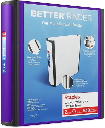 Vista 47 de Carpeta con anillos en forma de "D" de 1 pulgada para mejor visualización Staples, Negro