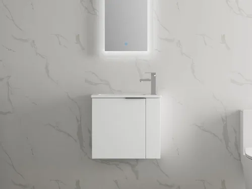Vista 14 de Tocador de baño flotante de 12 pulgadas con fregadero, tocador de pared de 12 pulgadas, tocador de esquina, con 1 puerta y lavabo de cerámica