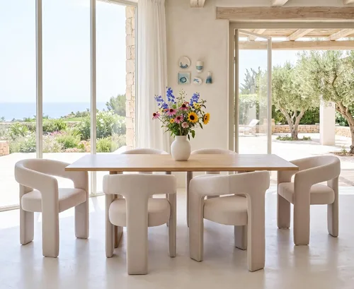 Vista 9 de RIVOVA Silla de comedor moderna de barril, silla lateral acolchada en lino con brazos cómoda para tocador, silla para comedor, sala de estar