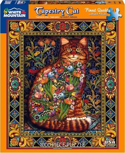 Vista 2 de White Mountain Puzzles Tapestry Cat - Rompecabezas de 1000 piezas