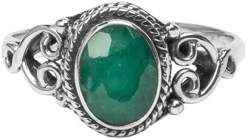 Vista 2 de Anillo de plata de ley 925 con piedra esmeralda para mujer, hecho a mano, joyería de Navidad, regalo para ella