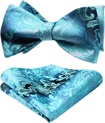 Vista 58 de HISDERN Pajaritas para hombre, corbatín de cachemira para hombre, corbata de lazo y bolsillo cuadrado, juego formal de esmoquin para boda