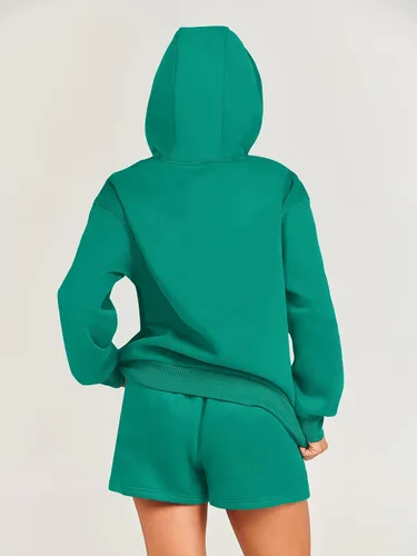 Vista 5 de ANRABESS Conjunto de 2 piezas para mujer, sudadera corta con cordón y capucha de gran tamaño, conjunto a juego