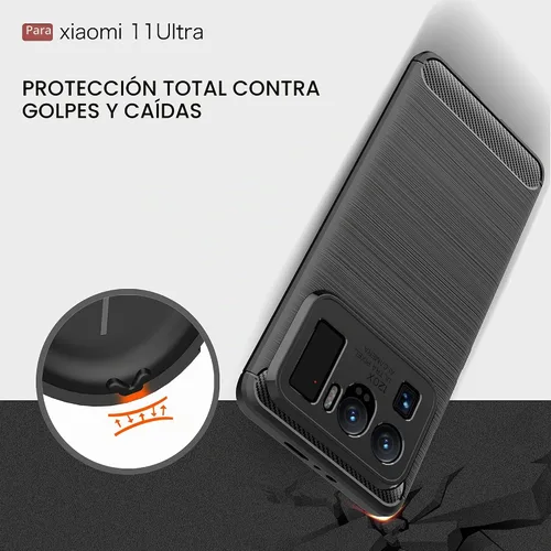 Vista 3 de Funda compatible con Xiaomi Mi 11 Ultra, cubierta de diseño de textura de fibra de carbono, funda de absorción de impactos diseñada para Xiaomi Mi