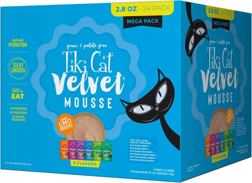 Vista 14 de Tiki Cat Luau Velvet Mousse, pollo y huevo en caldo, nutrición completa para una dieta equilibrada, comida húmeda para gatos para todas las etapas