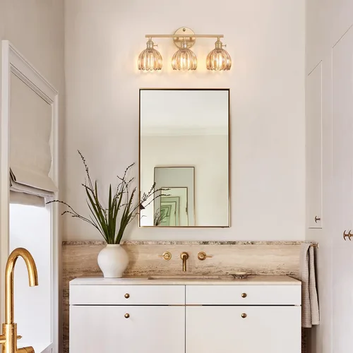 Vista 200 de Shenmoyl Lámparas de baño, lámpara de pared de 2 luces para tocador sobre espejo con pantalla de vidrio tulipán blanco para dormitorio, sala