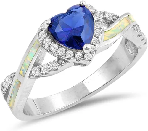 Vista 36 de Elige tu color. Anillo de compromiso de plata fina con diseño de corazón y halo Claro
