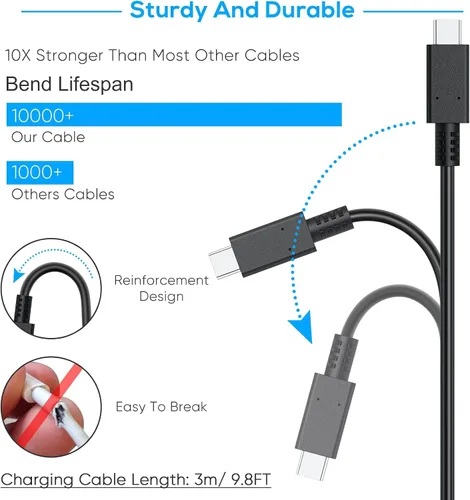Vista 2 de Cable de carga para Nintendo Switch Fyoung, 9.8 pies de largo, de carga rápida, USB tipos A - C, cable de carga para Switch
