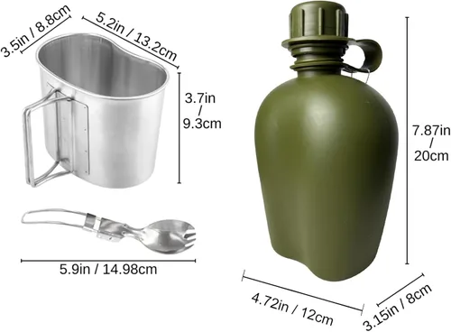 Vista 2 de BeGrit Cantina militar de la Segunda Guerra Mundial de la Segunda Guerra Mundial US G.I. Kit de comedor con taza de aluminio, tenedor plegable
