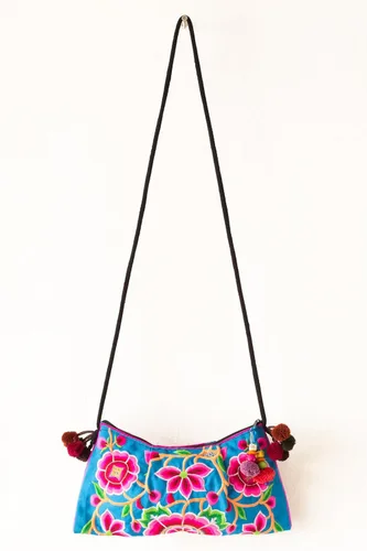 Vista 3 de changnoi Cocoon azul bordado Hill Tribe hecho a mano bolso crossbody bolsa