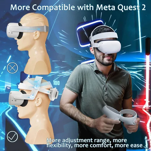 Vista 2 de AMHOGER Head Strap Compatible with Oculus Quest 2, Enhanced Support, Adjustable and Lightweight, Soft Foam and Skin-Friendly PU, Elite VR Strap