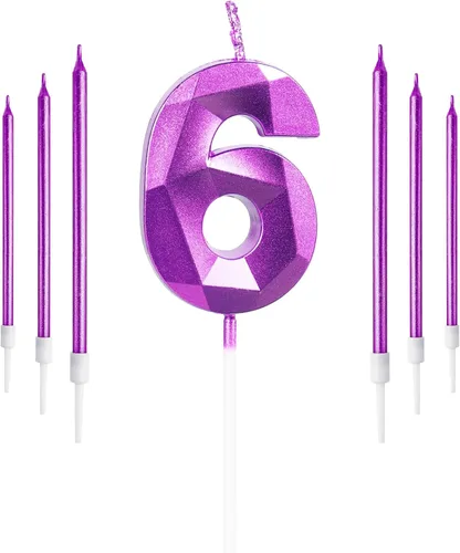 Vista 50 de Vela rosa de cumpleaños número 1 con 6 velas largas, decoraciones de decoración de pastel para fiesta de niña de 1 año, suministros de celebración