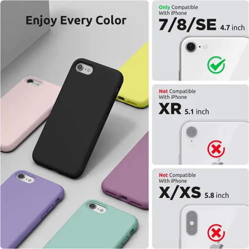 Vista 2 de Surphy - Carcasa de silicona compatible con iPhone SE 2020, iPhone 8, iPhone 7, funda de silicona líquida (con forro de microfibra) para iPhone 7