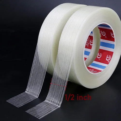 Vista 6 de KAIY Cinta para flejar, 2 rollos de cinta de embalaje de 1/2 pulgada x 60 yardas, cinta de fibra de vidrio reforzada resistente, transparente