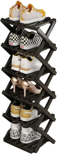 Vista 25 de YYW Zapatero de bambú para entrada, estantes de zapatos de pie libre, estante de armario, organizador vertical plegable de almacenamiento de zapatos
