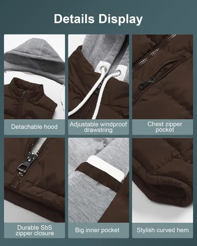 Vista 118 de CREATMO US Chaleco cálido para mujer, chaleco grueso acolchado sin mangas con capucha desmontable