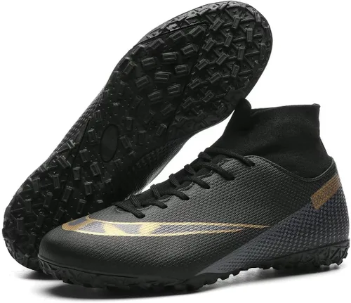 Vista 3 de Qzzsmy Tacos de fútbol para hombre y mujer, zapatos de fútbol profesionales FgAg de caña alta para interiores y exteriores, competición