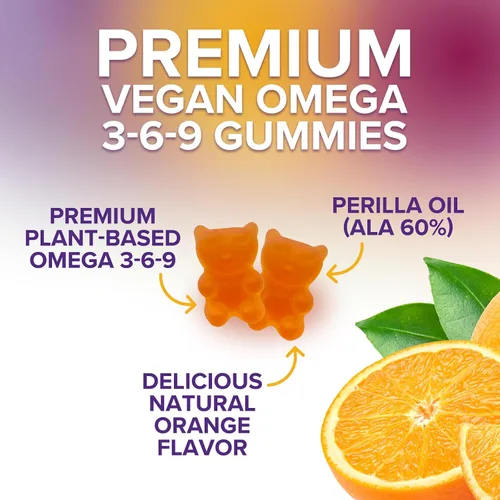 Vista 3 de Gomitas Omega 3 6 9 – Suplemento vegano Omega 3 Gomitas – Aceite de ácidos grasos esenciales 369 Complejo de apoyo cardíaco y apoyo cerebral