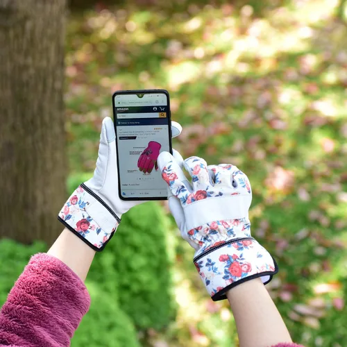 Vista 7 de Vgo... Gardening Gloves for Women, Goatskin leather,Puncture Resistant Palm and Fingertips,Touchscreen(GA3561)
