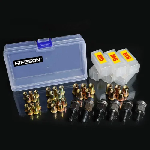 Vista 2 de HIFESON Herramienta de tuerca de remache manual, práctica herramienta de remache – métrica y SAE con 30 tuercas de remache de acero, kit de tuercas