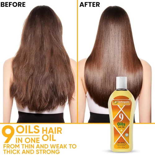Vista 7 de Aceite para el cabello de 9 aceites, mezcla de hierbas de jojoba, almendra, oliva, argán, amla, coco, aceite de ricino, aceite de cebolla y vitamina