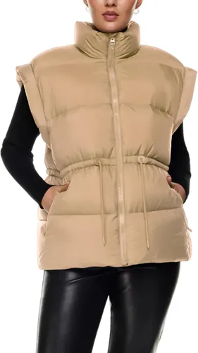 Vista 2 de Gihuo Chaleco acolchado con cremallera y cuello alto para mujer, chaleco acolchado de invierno sin mangas