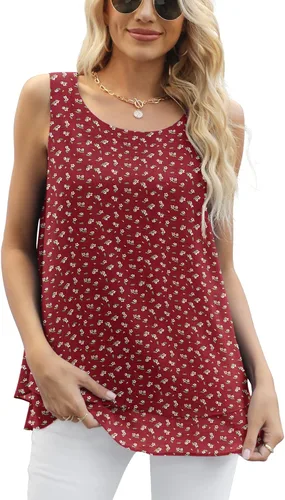 Vista 3 de Jouica - Camiseta de gasa sin mangas para mujer, blusa casual de doble capa estilo túnica